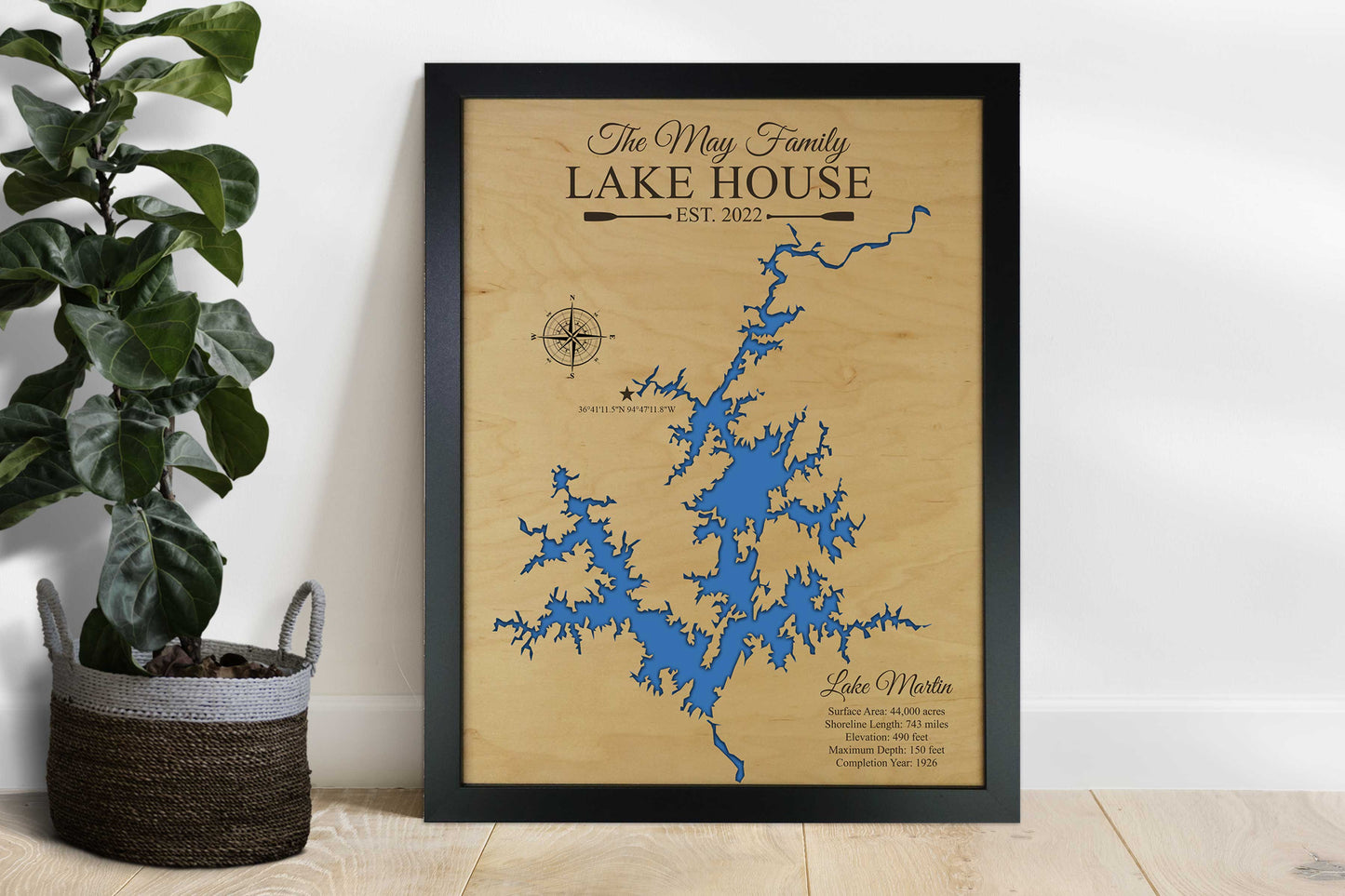 lake-house-wall-art-lake-house-decor-personalized-lake-house-sign-gifts-any-lake - Notting Hill Designs - Custom Wood Maps