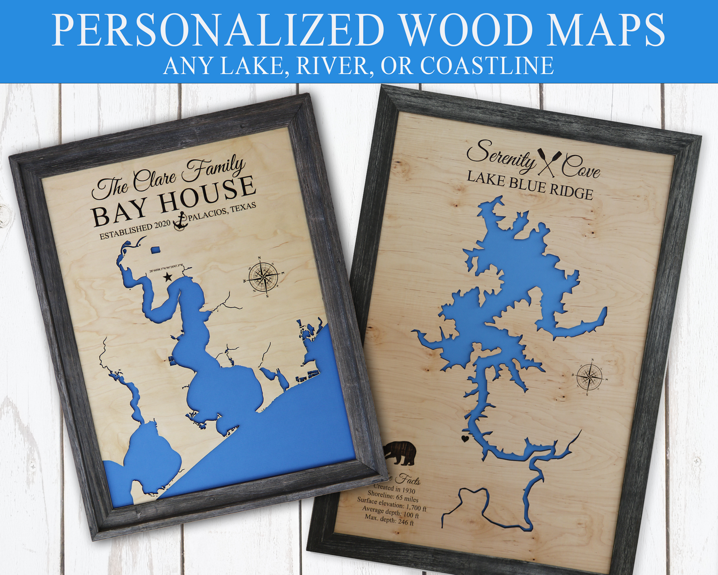 Wood Lake Maps - Notting Hill Designs - Custom Wood Maps