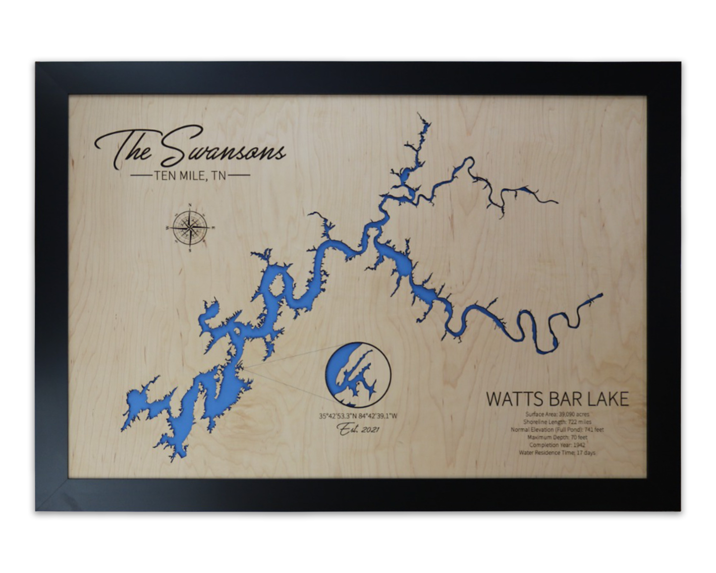 Watts Bar Lake, Tennessee - Notting Hill Designs - Custom Wood Maps